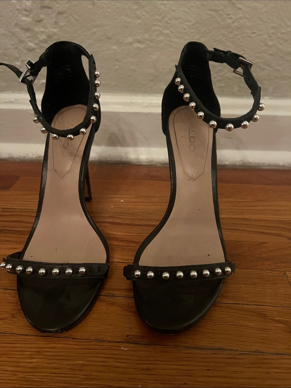 ALDO Black Studded Ankle-Strap High Heels